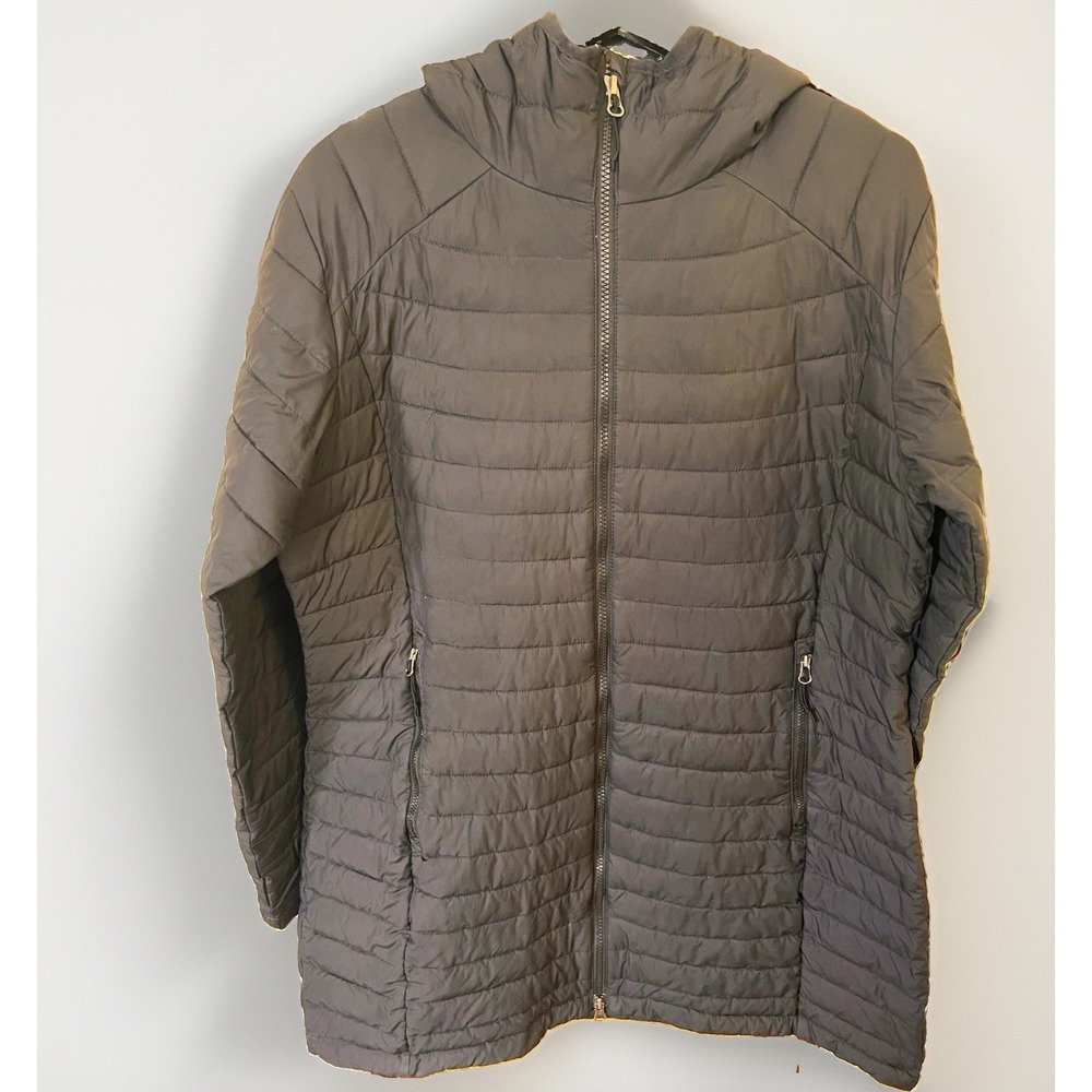 Columbia Omni-Heat Black Puffer Jacket Women Hooded Quilted Mid-Length Coat